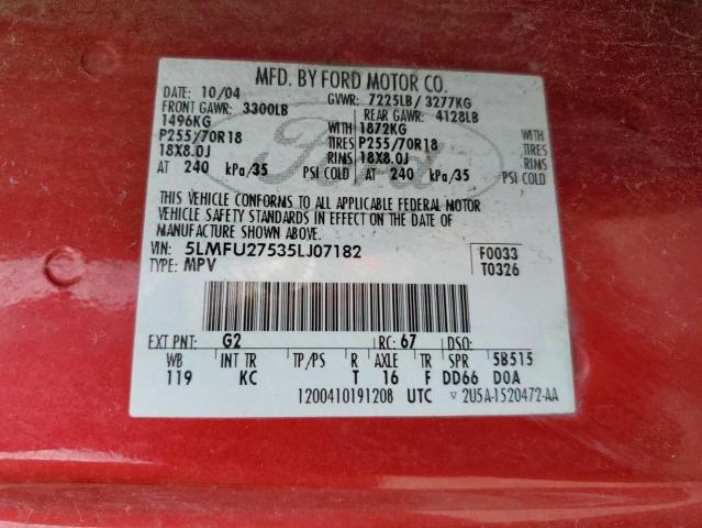 5LMFU27535LJ07182 - 2005 LINCOLN NAVIGATOR 红色 照片 10