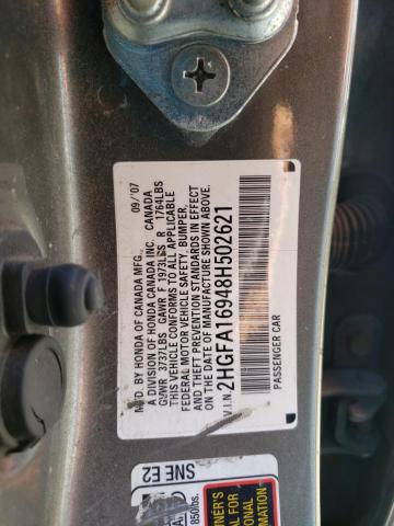2HGFA16948H502621 - 2008 HONDA CIVIC EXL 灰色 照片 10