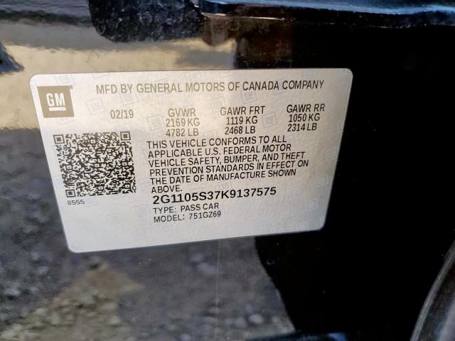 2G1105S37K9137575 - 2019 CHEVROLET IMPALA PRE შავი ფოტო 10