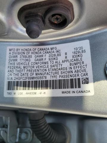 2HGFC2F89MH505578 - 2021 HONDA CIVIC SPOR 银色 照片 10