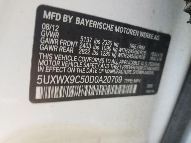 5UXWX9C50D0A20709 - 2013 BMW X3 XDRIVE2 WHITE photo 10