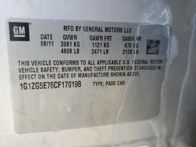 1G1ZG5E76CF170198 - 2012 CHEVROLET MALIBU LTZ ვერცხლისფერი ფოტო 10