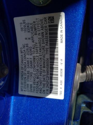 2HGFC2F84KH586504 - 2019 HONDA CIVIC SPOR BLUE photo 10