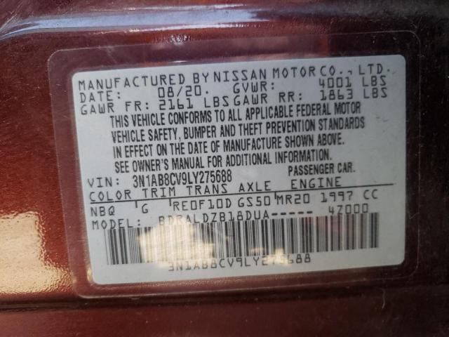 3N1AB8CV9LY275688 - 2020 NISSAN SENTRA SV RED photo 10