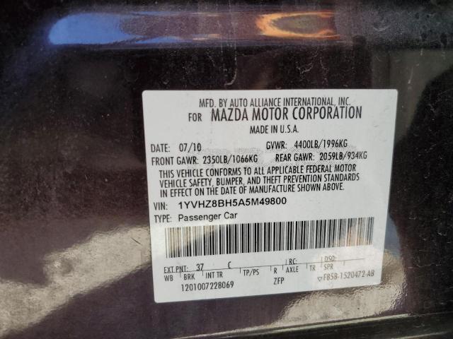 1YVHZ8BH5A5M49800 - 2010 MAZDA 6 I PURPLE photo 10