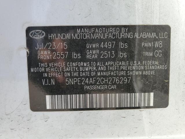 5NPE24AF2GH276297 - 2016 HYUNDAI SONATA SE WHITE photo 10