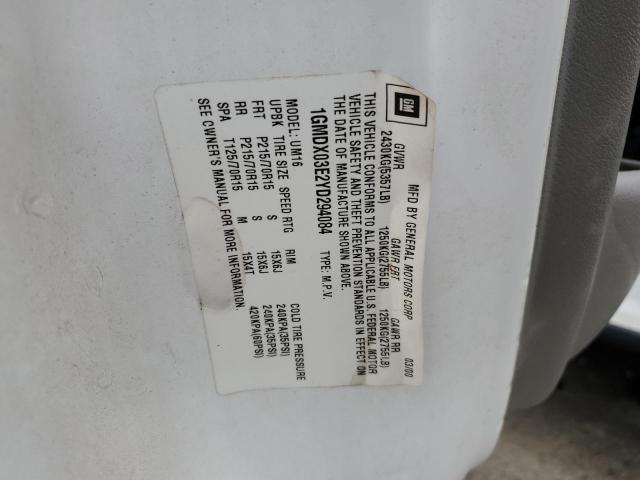 1GMDX03E2YD294084 - 2000 PONTIAC MONTANA WHITE photo 10