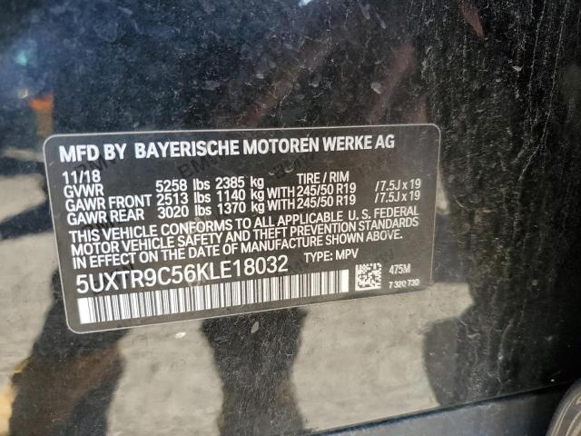 5UXTR9C56KLE18032 - 2019 BMW X3 XDRIVE3 BLACK photo 10