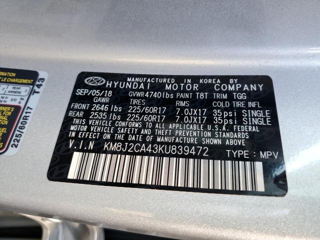 KM8J2CA43KU839472 - 2019 HYUNDAI TUCSON SE SILVER photo 10