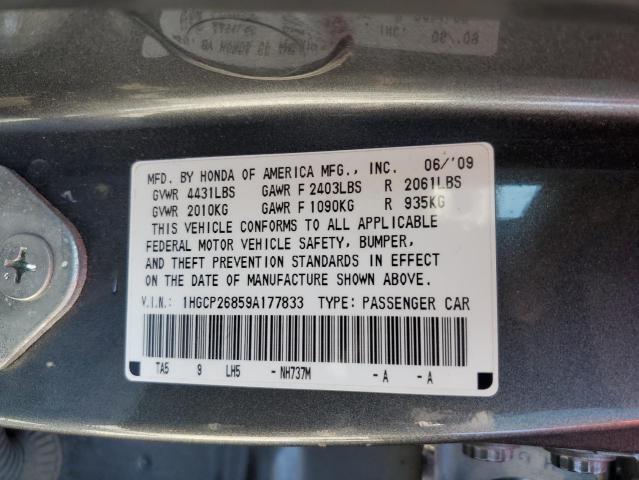 1HGCP26859A177833 - 2009 HONDA ACCORD EXL GRAY photo 10