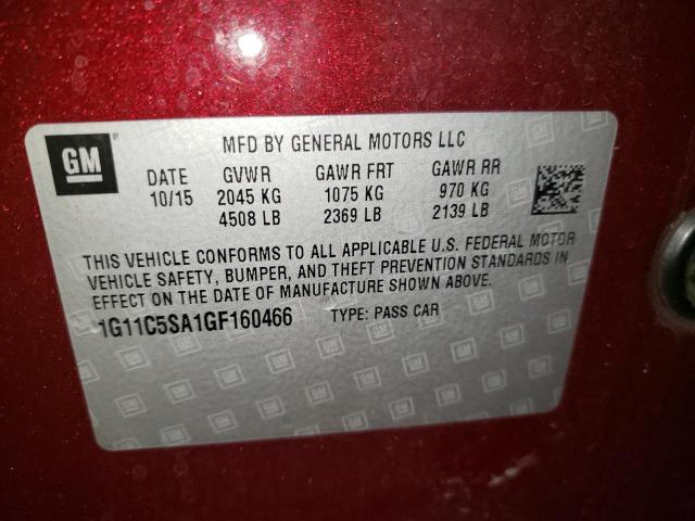 1G11C5SA1GF160466 - 2016 CHEVROLET MALIBU LIM 勃艮第红 照片 10