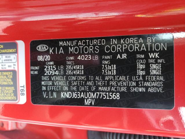 KNDJ63AU0M7751568 - 2021 KIA SOUL GT LI RED photo 10