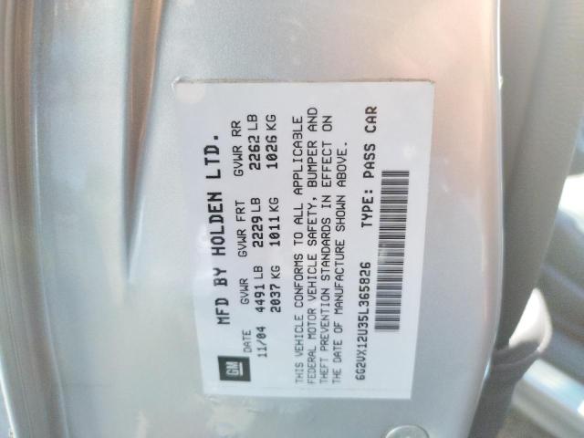 6G2VX12U35L365826 - 2005 PONTIAC GTO SILVER photo 10