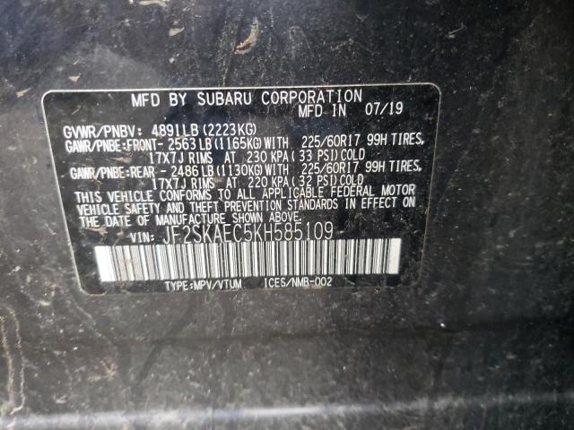 JF2SKAEC5KH585109 - 2019 SUBARU FORESTER P GRAY photo 10