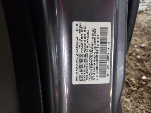 5FNRL5H90FB056612 - 2015 HONDA ODYSSEY TO GRAY photo 10