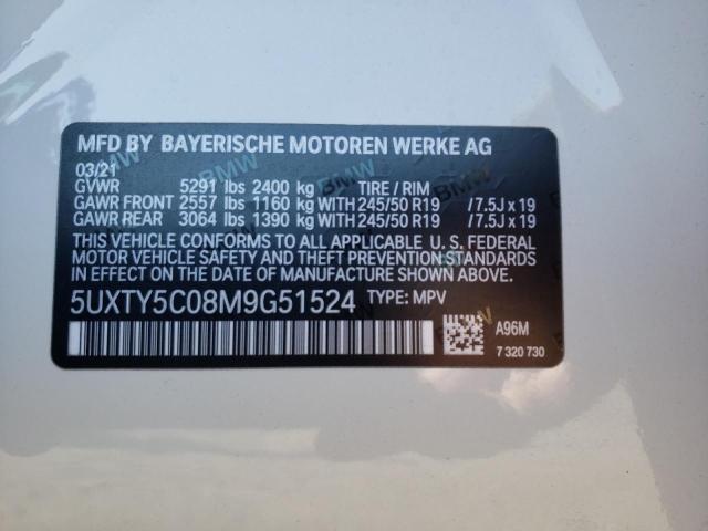 5UXTY5C08M9G51524 - 2021 BMW X3 XDRIVE3 WHITE photo 10