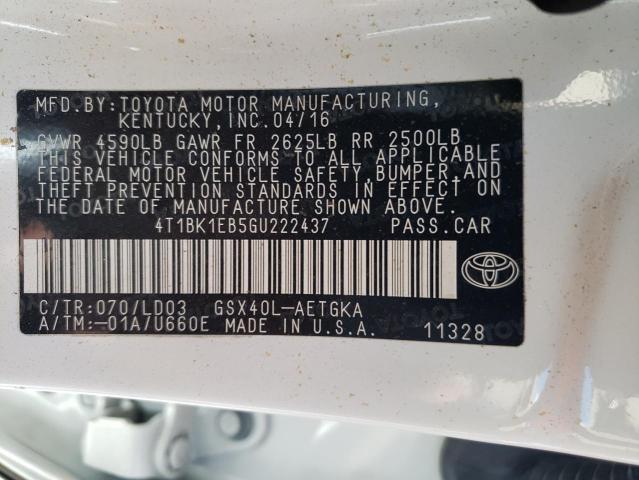 4T1BK1EB5GU222437 - 2016 TOYOTA AVALON XLE WHITE photo 10