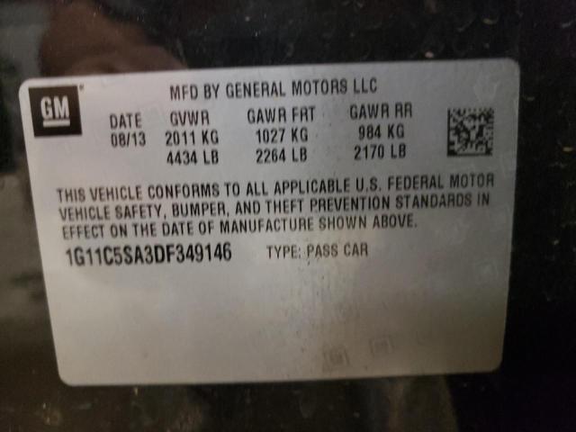 1G11C5SA3DF349146 - 2013 CHEVROLET MALIBU 1LT შავი ფოტო 10