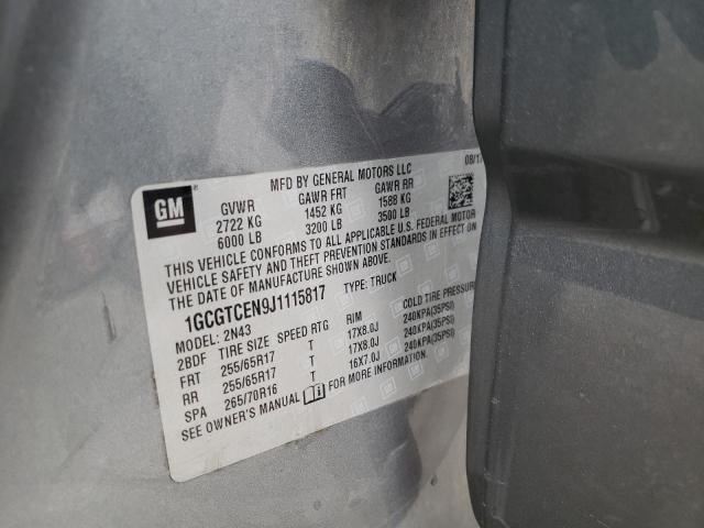 1GCGTCEN9J1115817 - 2018 CHEVROLET COLORADO L GRAY photo 10