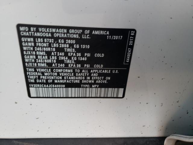 1V2ER2CA4JC540039 - 2018 VOLKSWAGEN ATLAS SEL Ağ foto 10