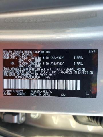 JTJKGCEZ9N2000830 - 2022 LEXUS NX 350 GRAY photo 10