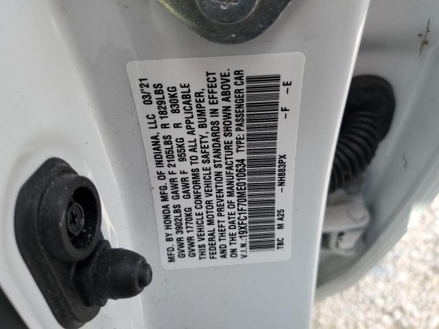 19XFC1F70ME010634 - 2021 HONDA CIVIC EXL Ağ foto 10
