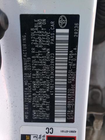 4T1BZ1FB3KU028623 - 2019 TOYOTA AVALON XLE WHITE photo 10