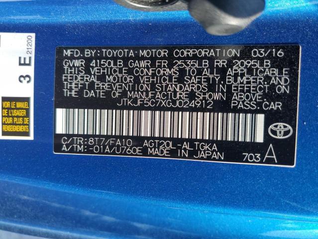 JTKJF5C7XGJ024912 - 2016 TOYOTA SCION TC ლურჯი ფოტო 10