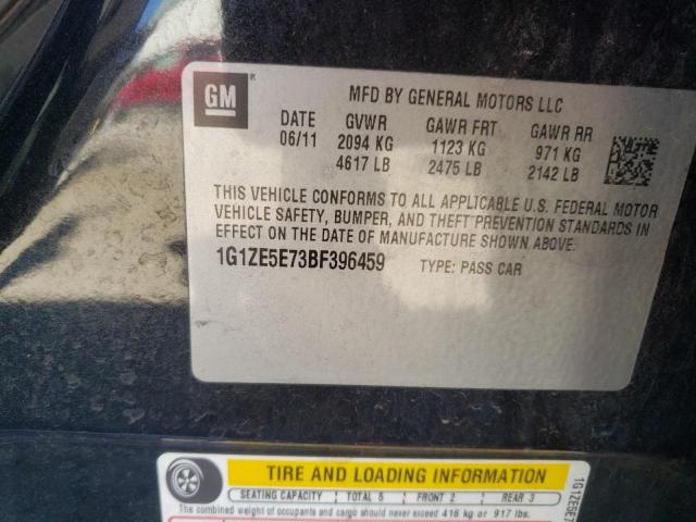 1G1ZE5E73BF396459 - 2011 CHEVROLET MALIBU LTZ შავი ფოტო 10