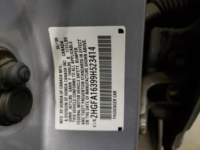 2HGFA16399H523414 - 2009 HONDA CIVIC VP SILVER photo 10