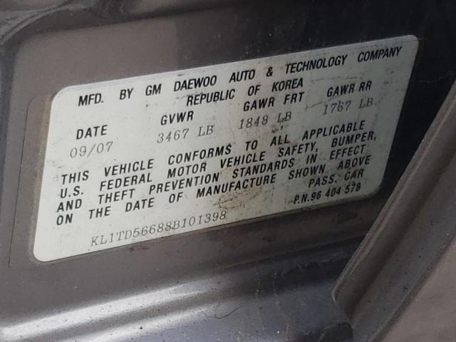 KL1TD56688B101398 - 2008 CHEVROLET AVEO BASE Boz foto 10