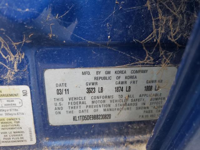 KL1TD5DE9BB230820 - 2011 CHEVROLET AVEO LS 蓝色 照片 10