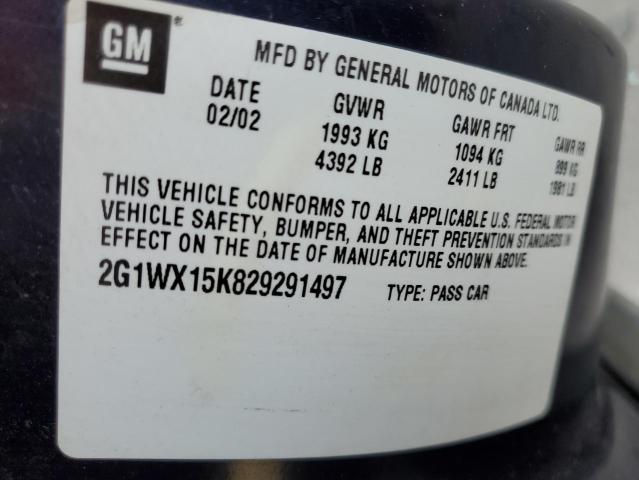 2G1WX15K829291497 - 2002 CHEVROLET MONTE CARL 蓝色 照片 10