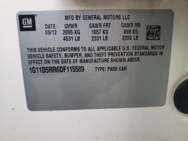 1G11D5RR6DF115589 - 2013 CHEVROLET MALIBU 1LT თეთრი ფოტო 10