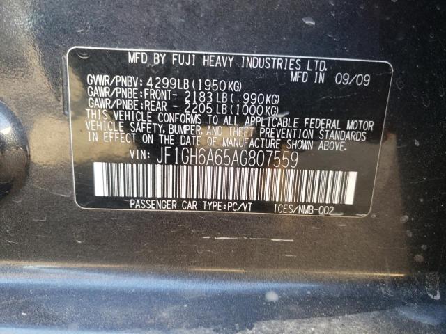 JF1GH6A65AG807559 - 2010 SUBARU IMPREZA 2. GRAY photo 10