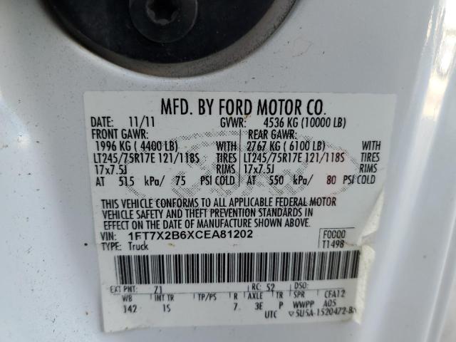 1FT7X2B6XCEA81202 - 2012 FORD F250 SUPER WHITE photo 10