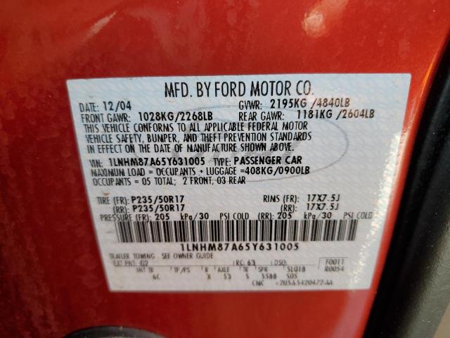 1LNHM87A65Y631005 - 2005 LINCOLN LS 红色 照片 10