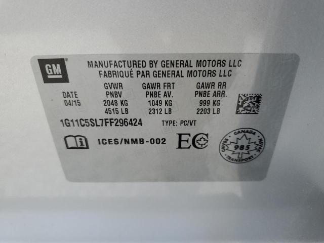 1G11C5SL7FF296424 - 2015 CHEVROLET MALIBU 1LT ვერცხლისფერი ფოტო 10