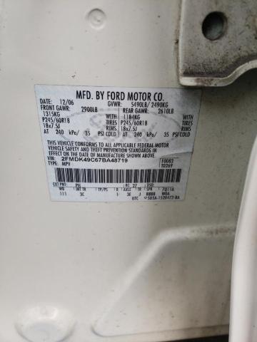 2FMDK49C67BA48719 - 2007 FORD EDGE SEL P CREAM photo 10