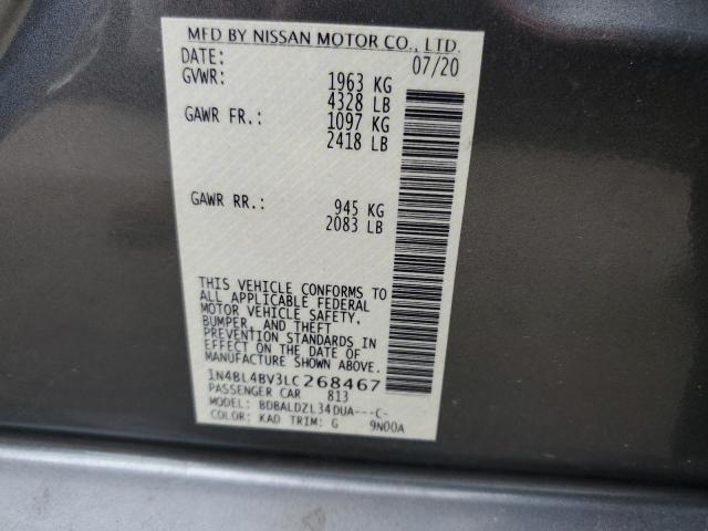 1N4BL4BV3LC268467 - 2020 NISSAN ALTIMA S GRAY photo 10