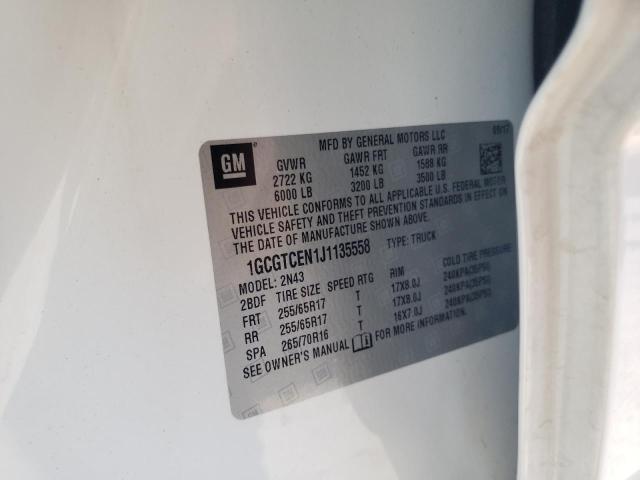 1GCGTCEN1J1135558 - 2018 CHEVROLET COLORADO L WHITE photo 10