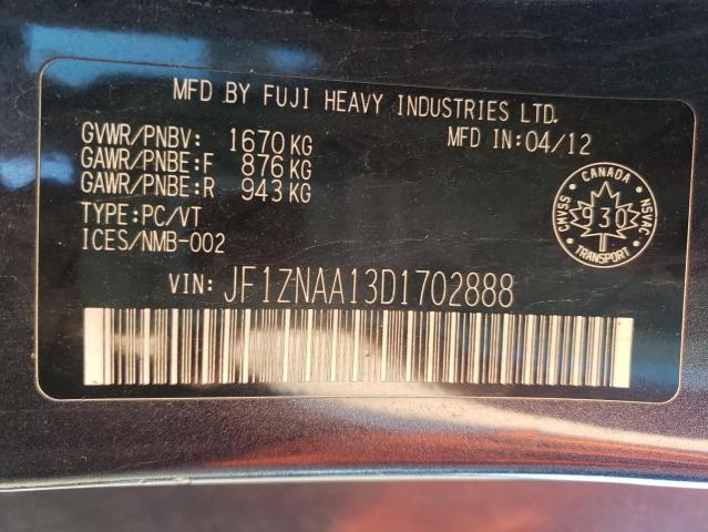 JF1ZNAA13D1702888 - 2013 TOYOTA SCION FR-S GRAY photo 10