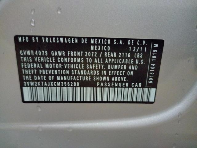 3VW2K7AJXCM356280 - 2012 VOLKSWAGEN JETTA BASE SILVER photo 10