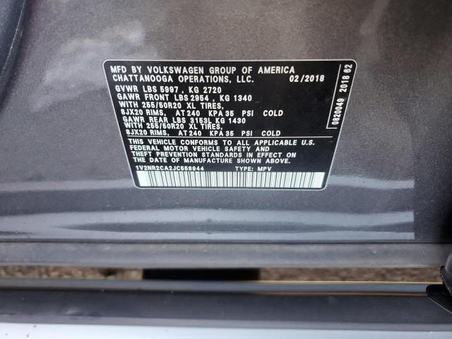 1V2NR2CA2JC558944 - 2018 VOLKSWAGEN ATLAS SEL Boz foto 10