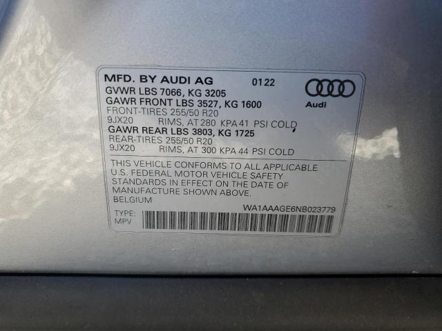 WA1AAAGE6NB023779 - 2022 AUDI E-TRON PRE SILVER photo 10