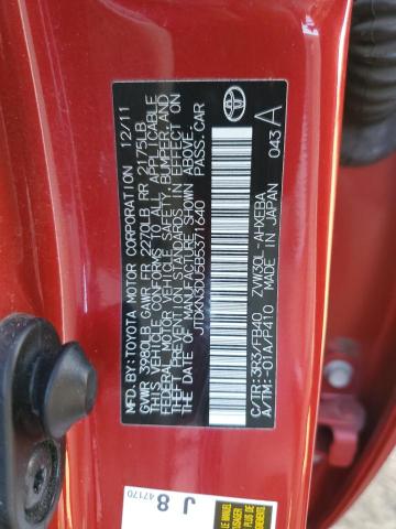 JTDKN3DU5B5371640 - 2011 TOYOTA PRIUS I RED photo 10