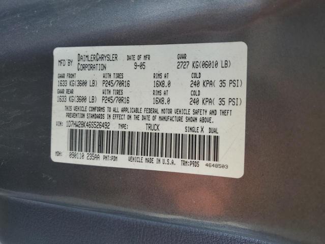 1D7HW28K46S526492 - 2006 DODGE DAKOTA QUA GRAY photo 10