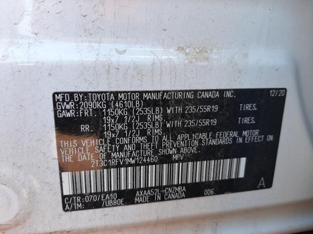 2T3C1RFV1MW124460 - 2021 TOYOTA RAV4 XLE P WHITE photo 10