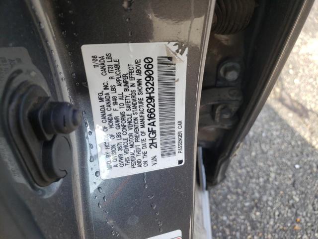 2HGFA16629H329060 - 2009 HONDA CIVIC LX-S Сұр фото 10