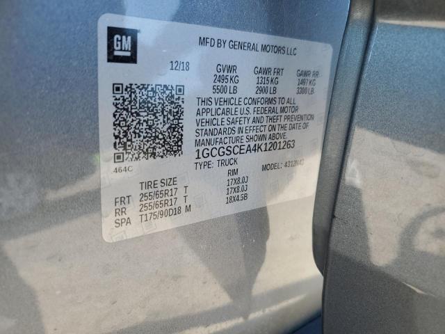 1GCGSCEA4K1201263 - 2019 CHEVROLET COLORADO L GRAY photo 10